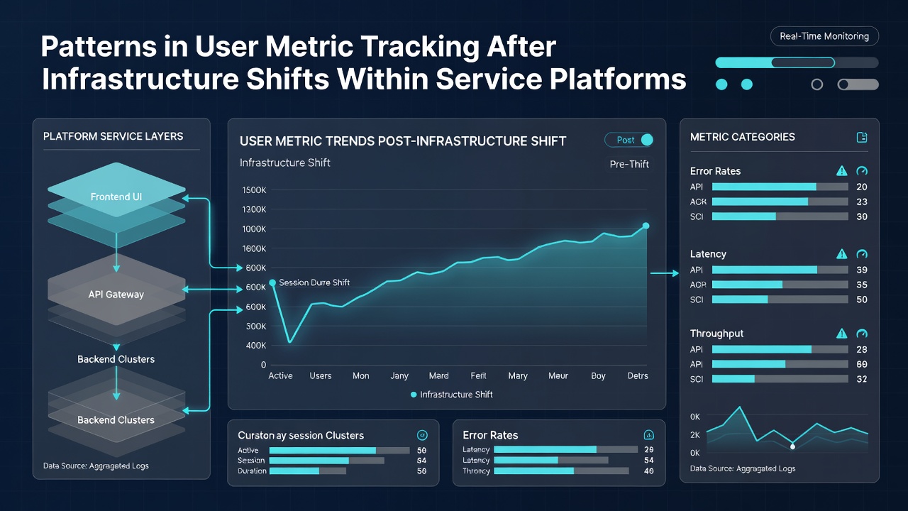 Dashboard visualization of metric recovery trends post-infrastructure shift in service platforms